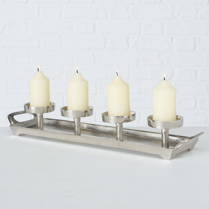 Boltze Aigna Kerzenständer – Aluminium & Nickel, Silber – 12 × 8 × 50 cm