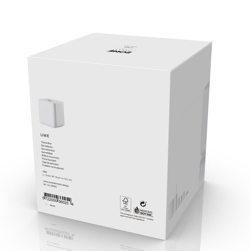 Zone Denmark Kosmetiktuchbox Ume – 13×13×15,1 cm, ABS-Kunststoff, Weiss
