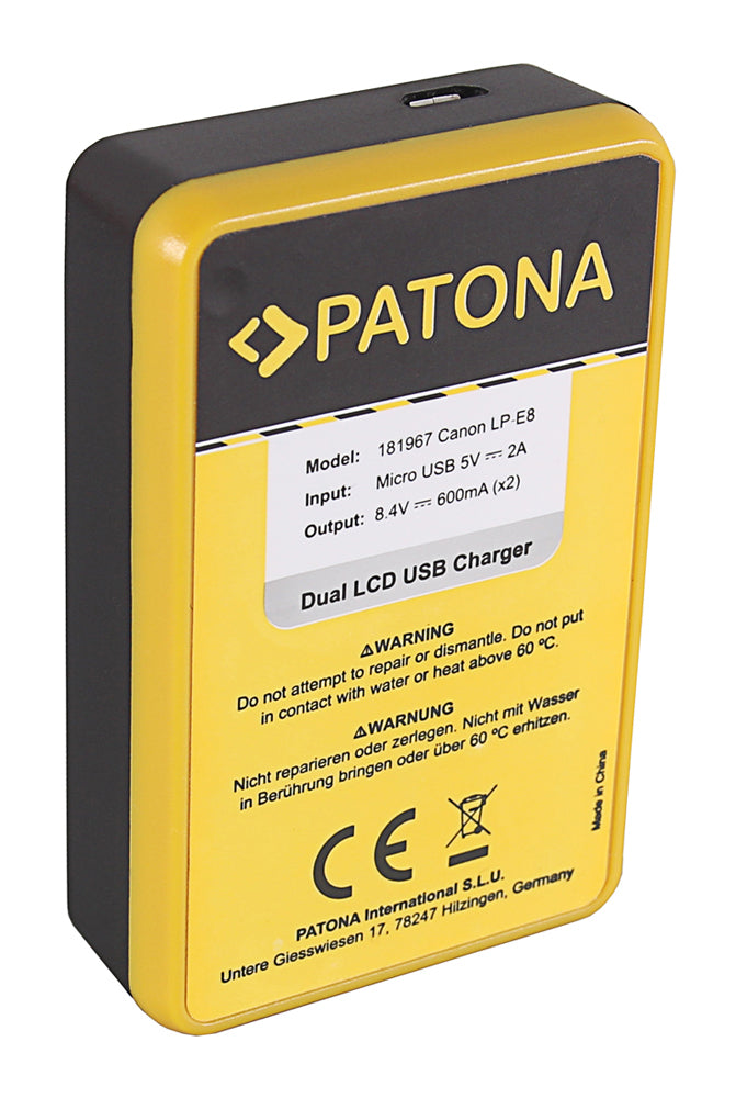 PATONA 181967 Akkulader – für Canon LP-E8 – 2-fach, USB