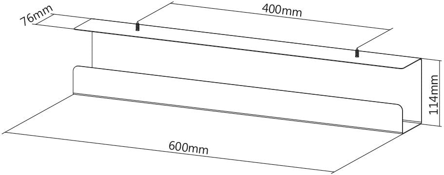VALUE Kabelwanne – 600 mm, schwarz, für Untertischmontage