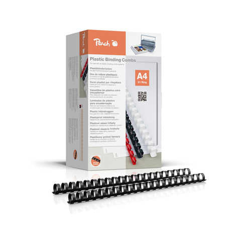 Peach CombBind Plastikbinderücken – A4 – Ø 20 mm – 21 Ringe – bis 175 Blatt, Schwarz – 100 Stk.