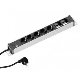 Bachmann Steckdosenleiste, (5×T13 + 2×ABD), 3 m, Eingang Schutzkontakt-Winkelstecker, Anordnung 35° – schwarz
