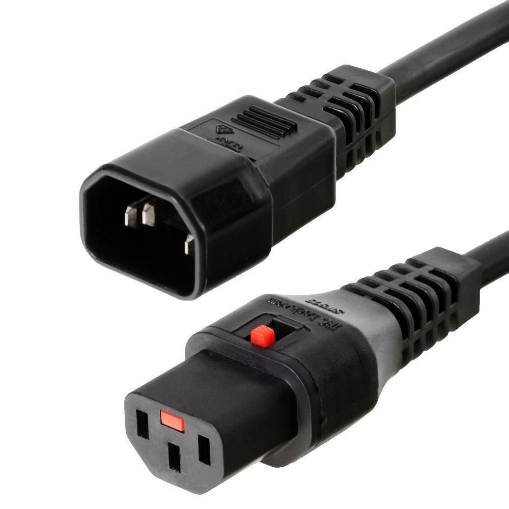 IEC LOCK Netzkabel – IEC C14 zu IEC C13, 1,5 m, 10 A, schwarz, mit IEC-Lock
