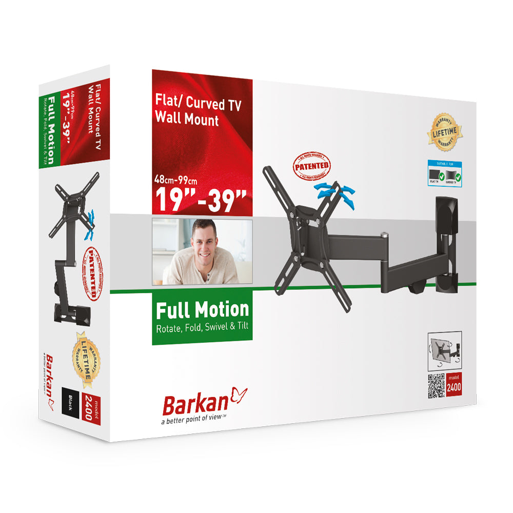 Barkan Mounting Systems Barkan WH 2400 – Wandhalterung, schwenkbar, neigbar, für 19–39", VESA 75×75–200×200, bis 30 kg, schwarz
