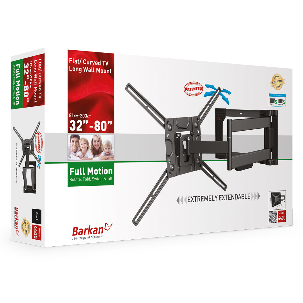Barkan Mounting Systems Barkan WH 4400-SW – Wandhalterung, schwenkbar, neigbar, für 32–80", VESA 200×100–600×400, bis 50 kg, schwarz