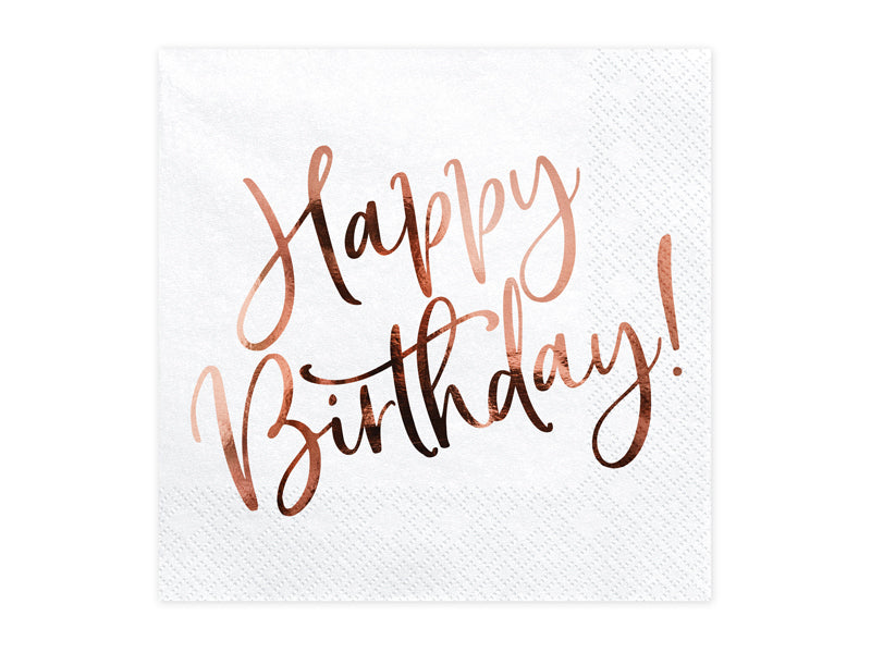 PartyDeco Servietten Happy Birthday – weiss – 33 × 33 cm, 3-lagig – 20 Stück