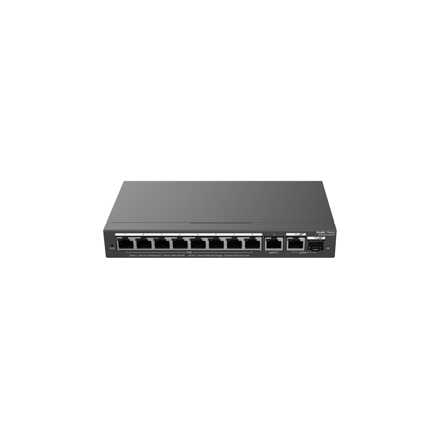 Ruijie Networks RG-ES210GS-P – Managed Switch – 10×GbE, 2×SFP, L2, PoE+ 120 W, 19" Rack
