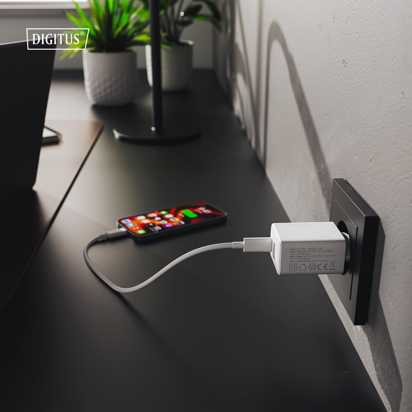 Digitus USB-Ladegerät 20 W – USB-C×1, USB-A×1 – Weiss