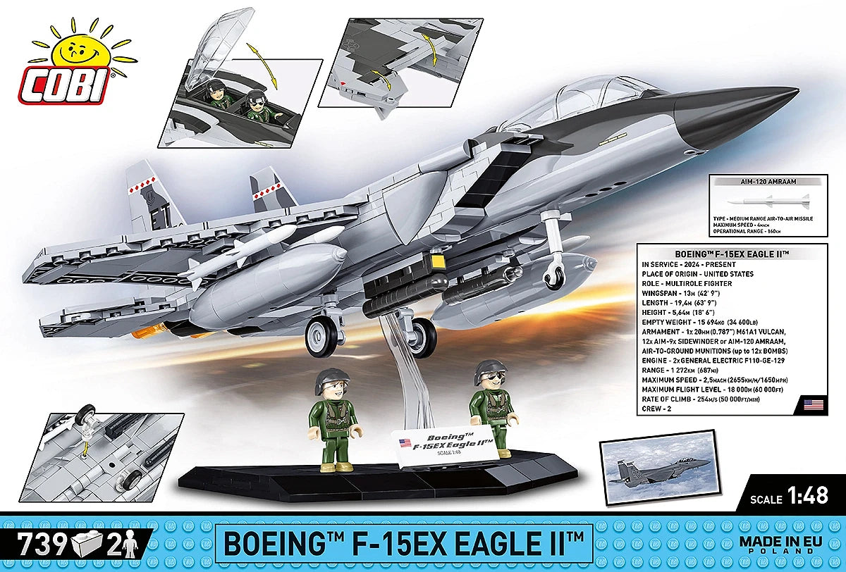 COBI Boeing F-15 EX Eagle II Bausatz – 739 Teile – 41,5 × 27,5 × 12 cm – ab 8 J. – Kunststoff – Grau