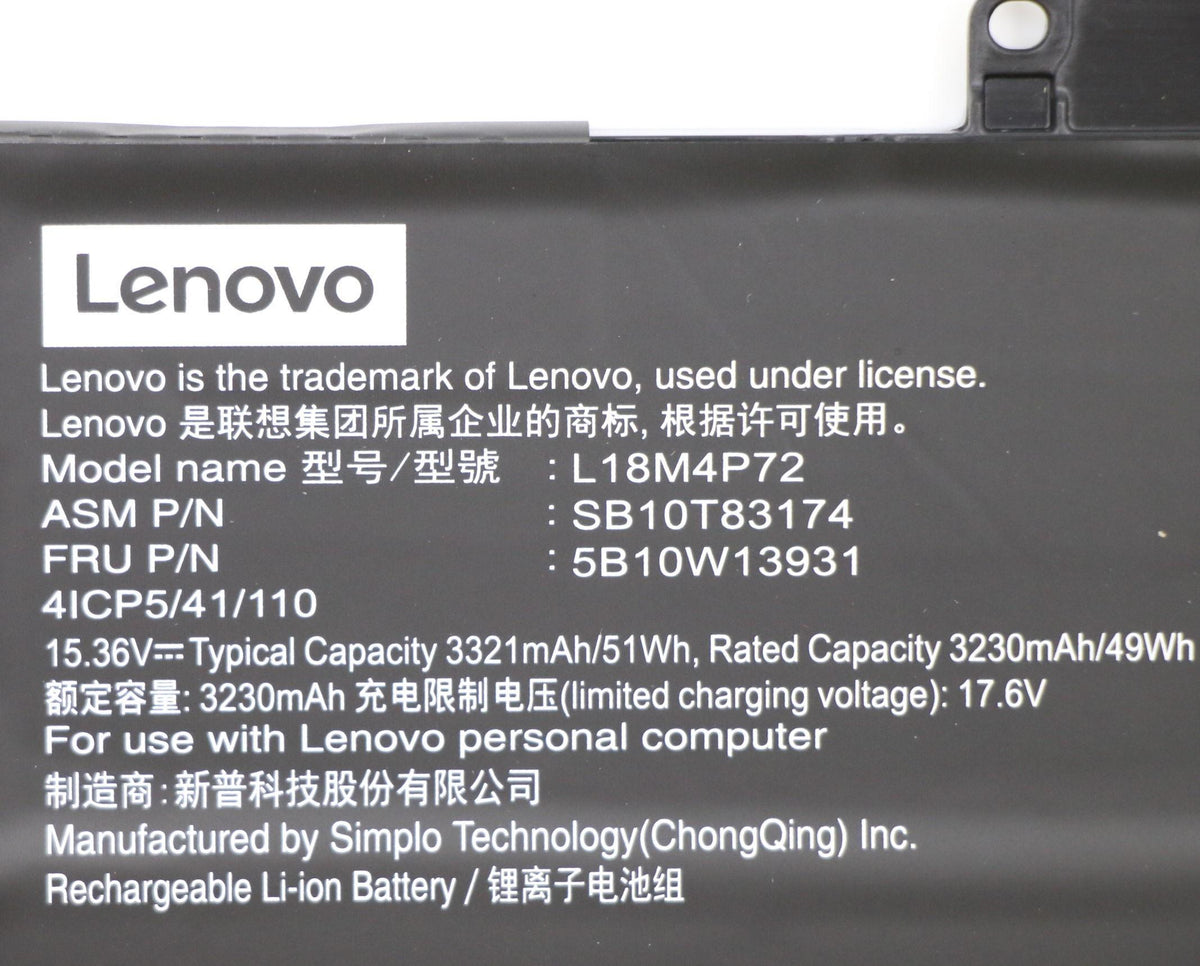 Lenovo Notebook-Akku – für Lenovo-Notebooks – 51 Wh, 15,28 V (4 Zellen) – Schwarz