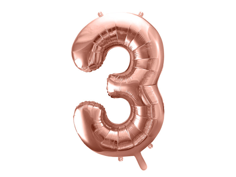 PartyDeco Folienballon Zahl 3 – Roségold – 86 cm – Folie – 1 Stk