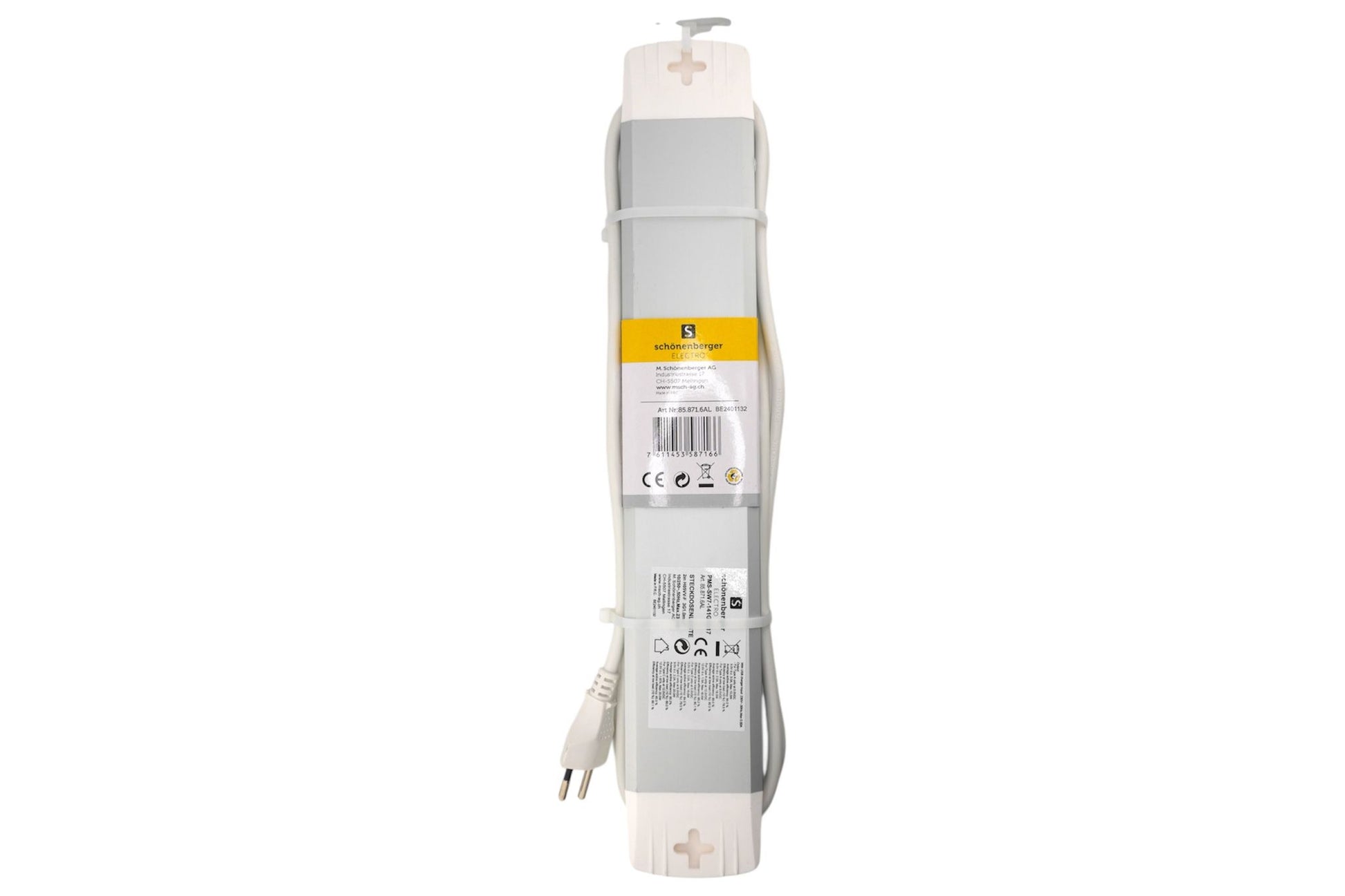 M. Schönenberger Schönenberger Standard Steckdosenleiste, 6×T13, 3×USB (1×USB‑C 20 W), mit Schalter, 2 m – Weiss