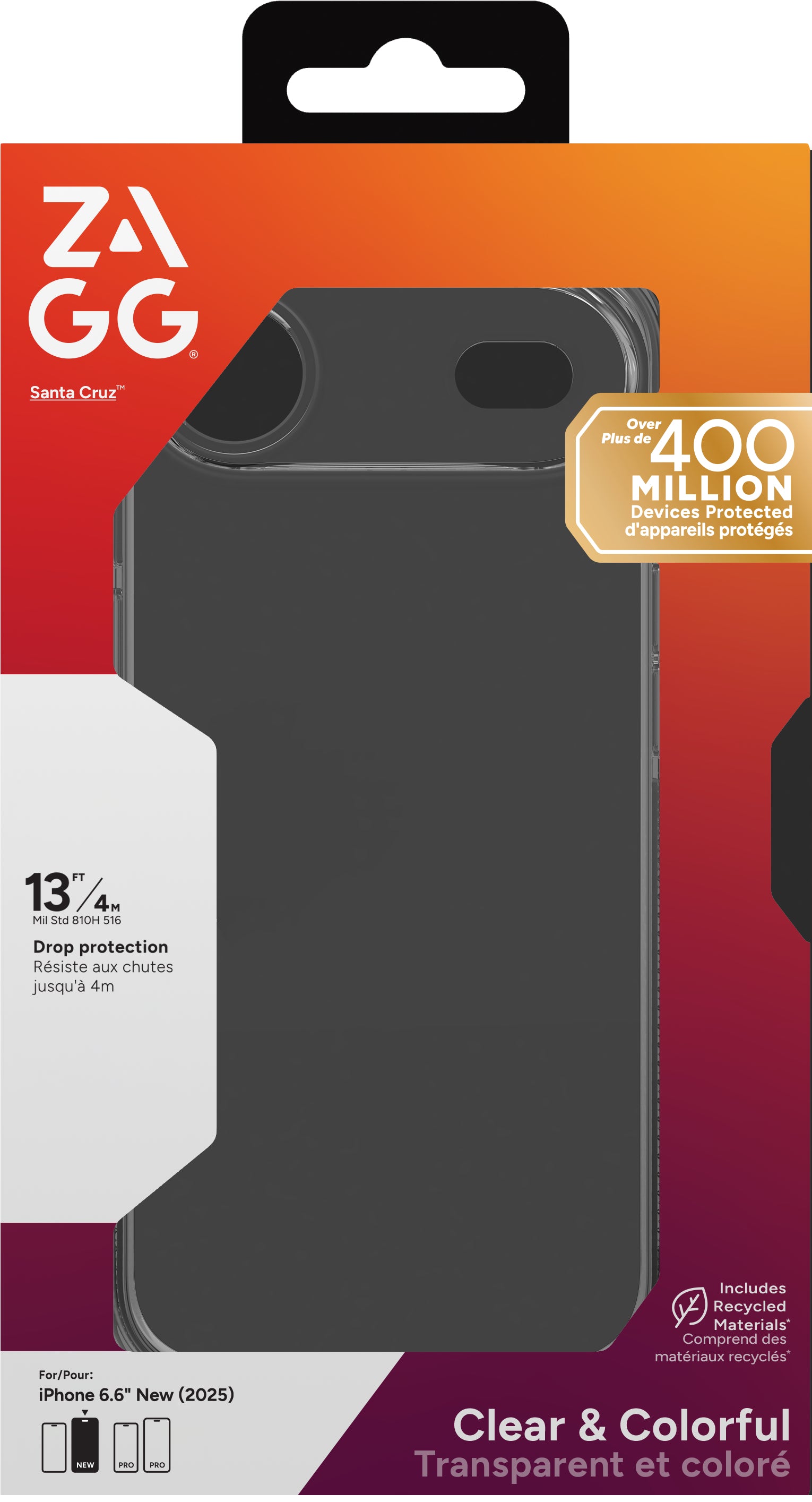 ZAGG Santa Cruz – Backcover – für Apple iPhone 17, Graphen, schwarz/transparent, bis 4 m sturzsicher
