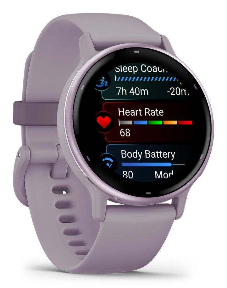 Garmin Vivoactive 5 – Smartwatch – 42,2 mm, 1,2" AMOLED, GPS, Gorilla Glass, 5 ATM, Orchidee, Silikonband