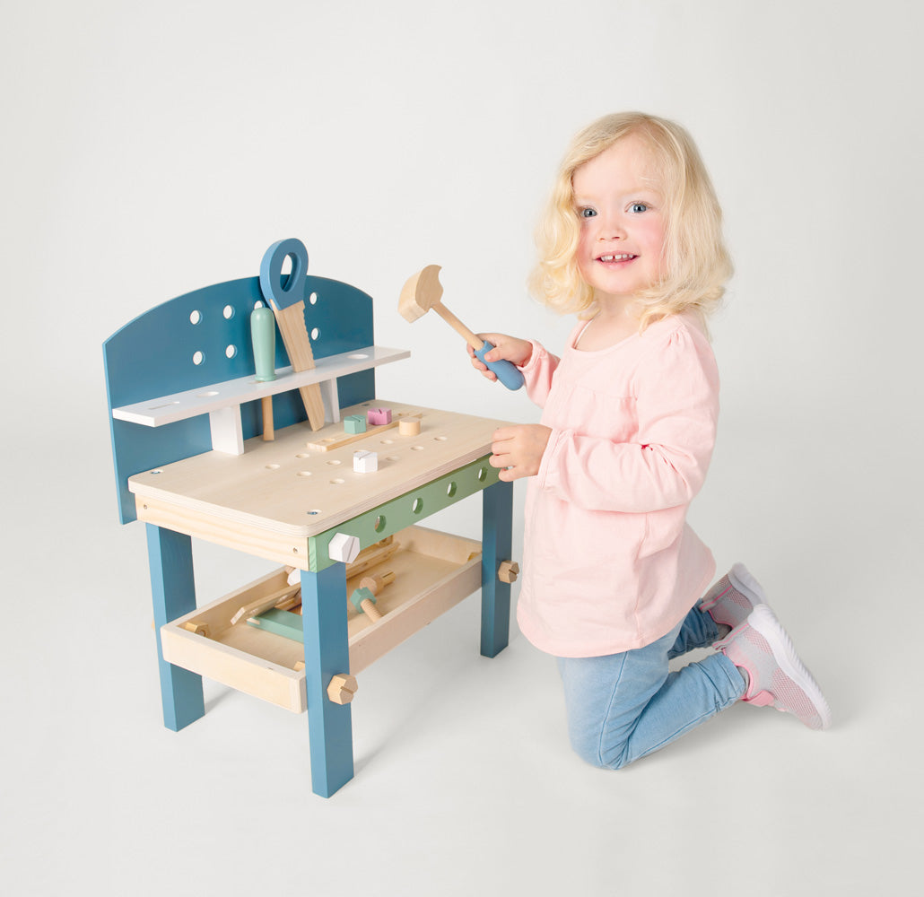 Small foot Kompakte Werkbank Nordic – 45 × 52 × 28 cm – ab 3 Jahren – Holz – Mehrfarbig