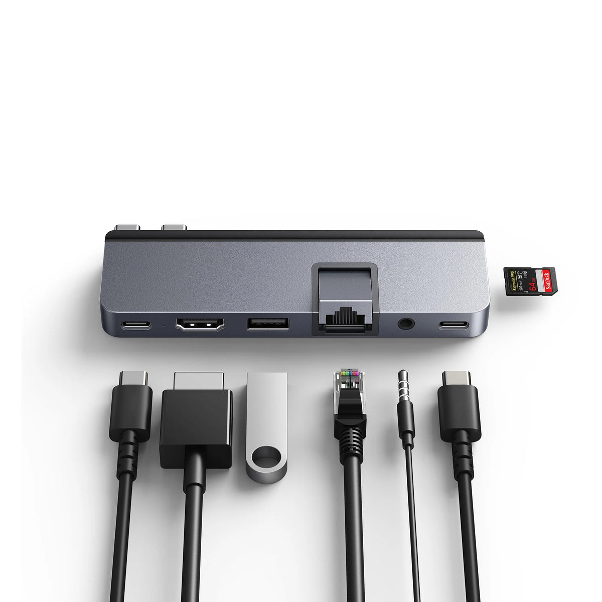 HYPER Duo Pro USB-Hub – USB-C, 1× HDMI, 1× USB-A, 100 W PD, GbE, microSD, 3,5 mm Audio, TB4 × 1
