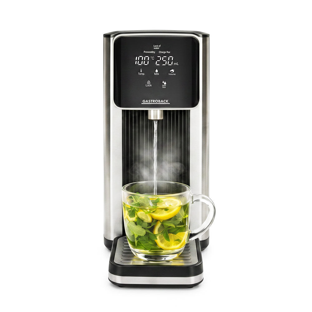 Gastroback Design Quick Wasserkocher – 2,5 l, Edelstahl, Kunststoff, Temperaturwahl, 2600 W