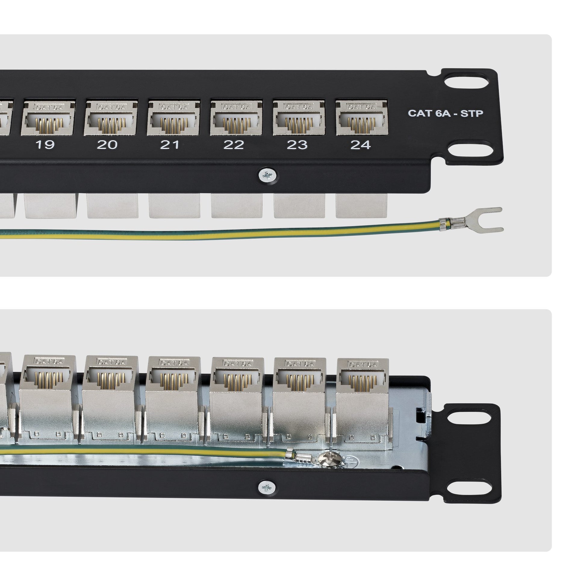 StarTech.com C6APANELSTP241UFT – Patchpanel – 24× RJ-45, Cat6a, 10GBase-T, 19", 1U, Schwarz