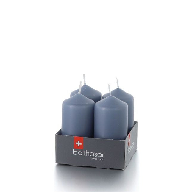 Balthasar Zylinderkerzen – Ø 4 × 8 cm – 4er Set, Dunkelblau