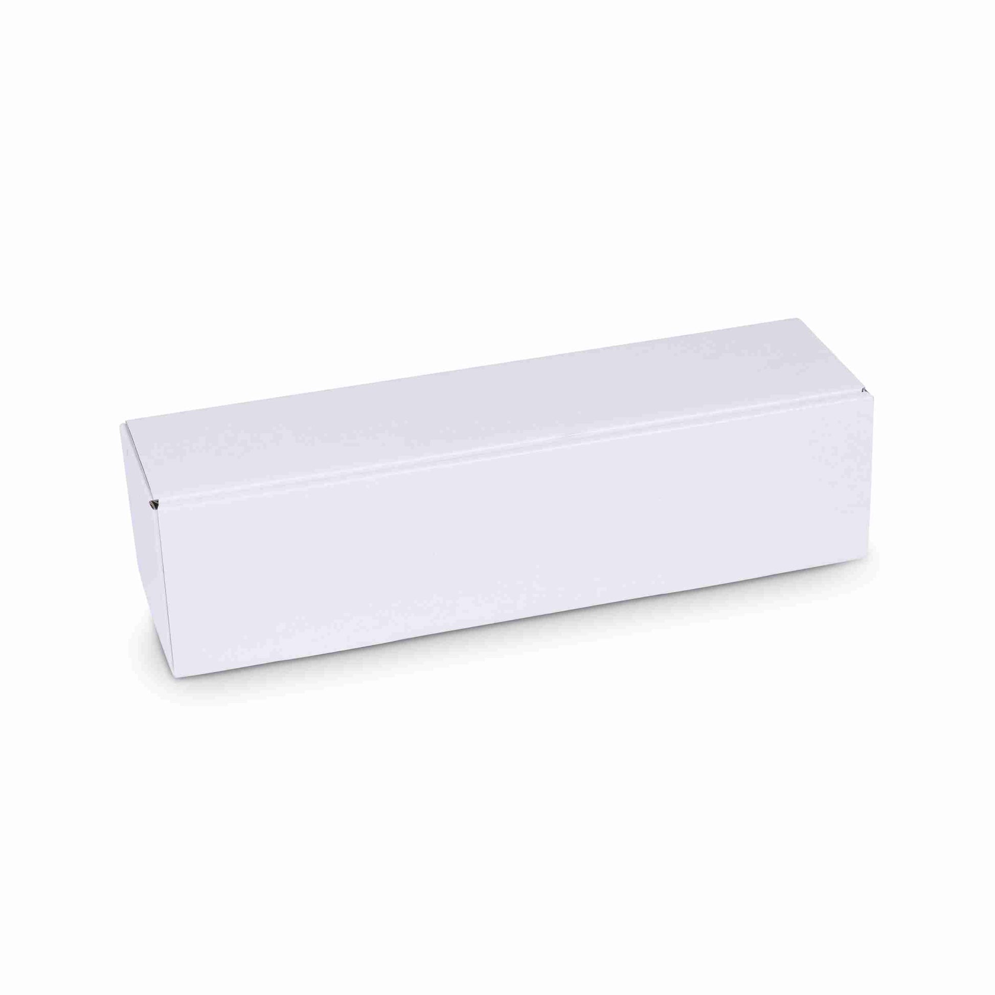 Model Geschenkbox Wellpappe glänzend weiss – 360 × 88 × 88 mm – mit Klappdeckel – 1 Palette (1'000 Stk.)
