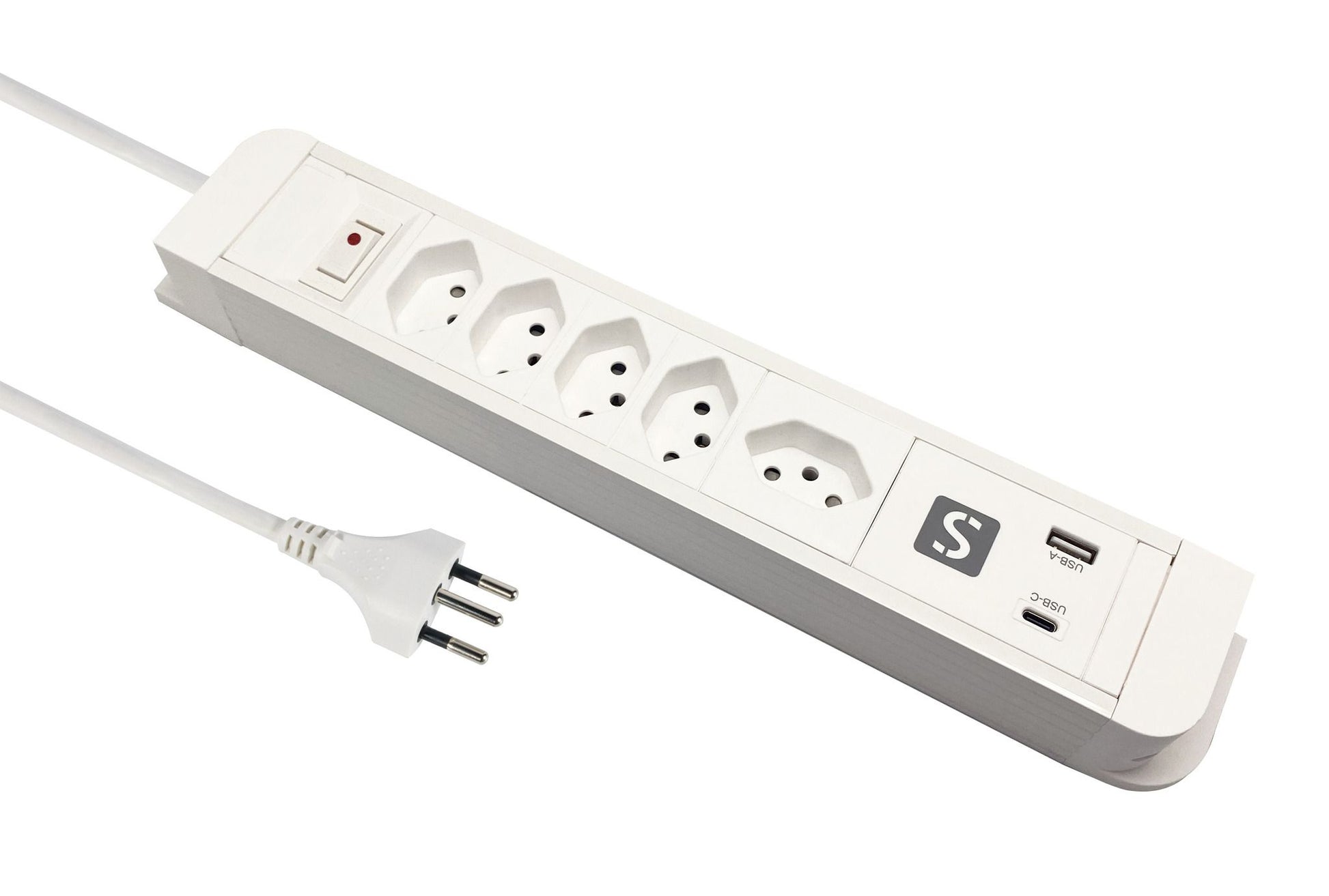 M. Schönenberger Schönenberger Plus Steckdosenleiste, 5×T13, 1×USB‑A + 1×USB‑C PD 20 W, mit Schalter, 1,5 m – weiss