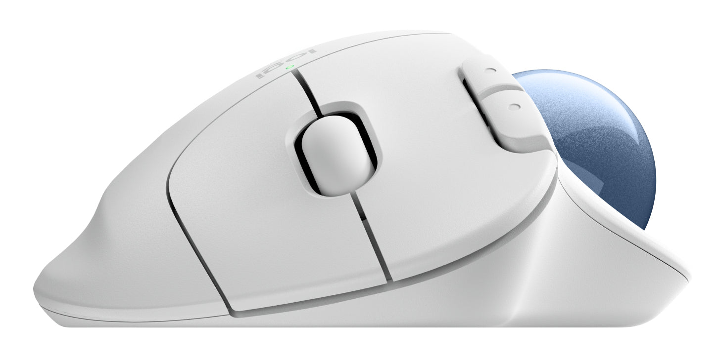 Logitech ERGO M575S – Trackball-Maus – Kabellos (Bluetooth/2,4 GHz), Rechts, Blau, Weiss