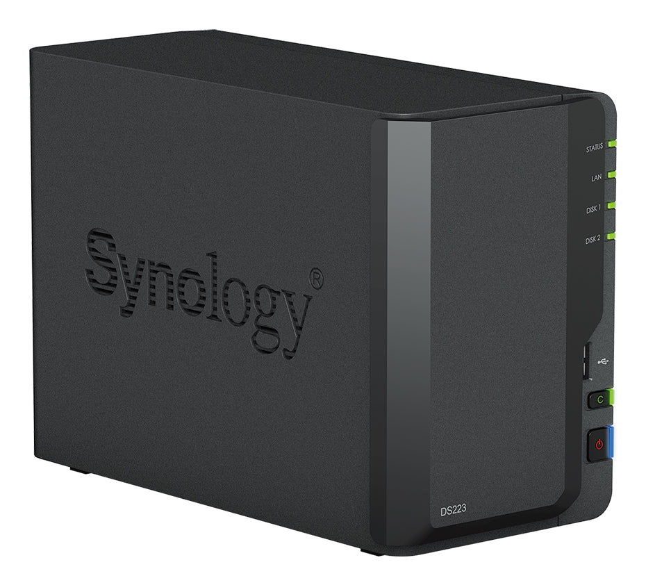 Synology DS223 – 2-Bay Desktop NAS – Realtek RTD1619B, 2 GB RAM, 1GbE, DSM, 12 TB HDD vorinstalliert