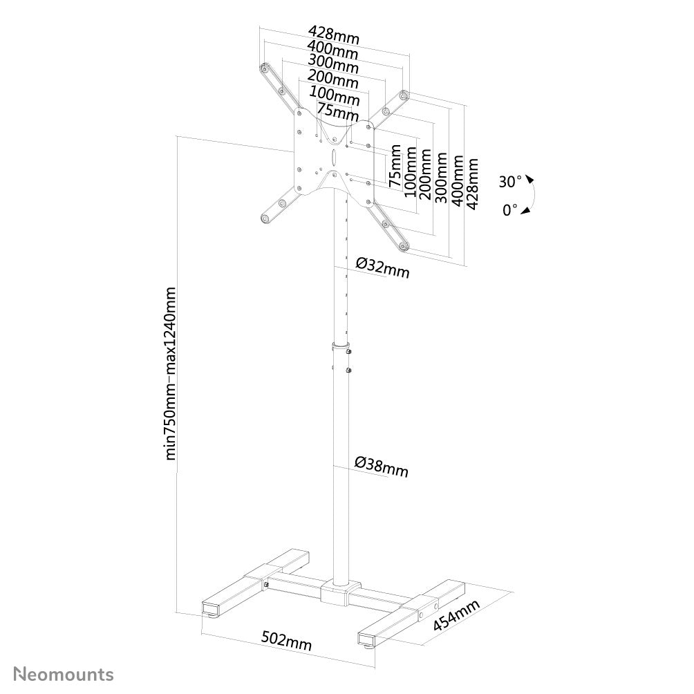 Neomounts NS-FS100BLACK – Displayständer, höhenverstellbar, für 10–55", VESA 75×75–400×400, bis 20 kg, schwarz