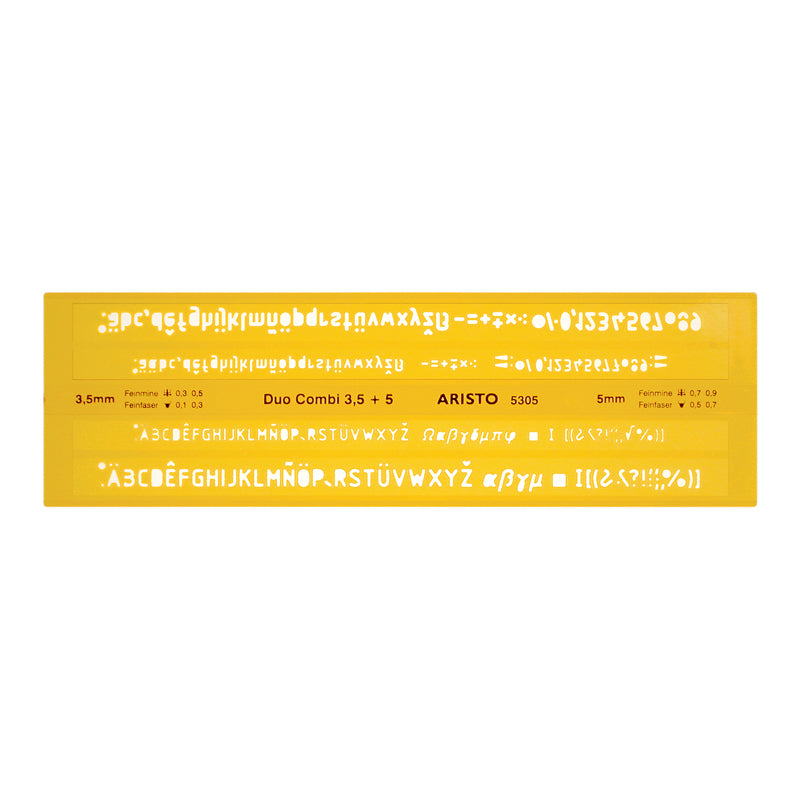 Aristo Schriftschablone, 24,5 × 9 cm, Kunststoff, transparent, gelb, Duo Combi 3