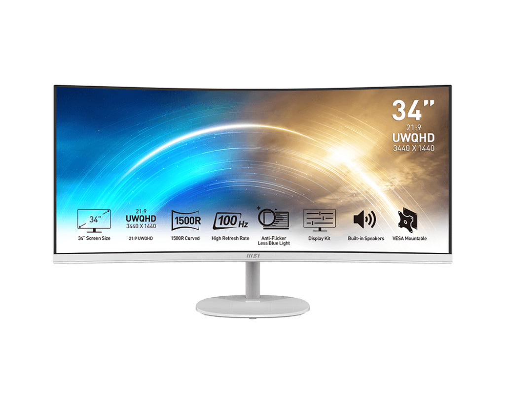 MSI PRO MP341CQWDE – 34" Gebogener 1500R, 3440 × 1440 (UWQHD), VA, 100 Hz