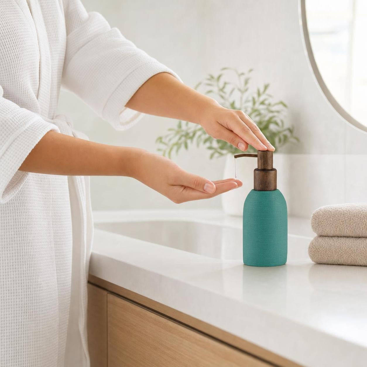 Kleine Wolke Harper Seifenspender – Bambus, Polyresin, Grün, 300 ml