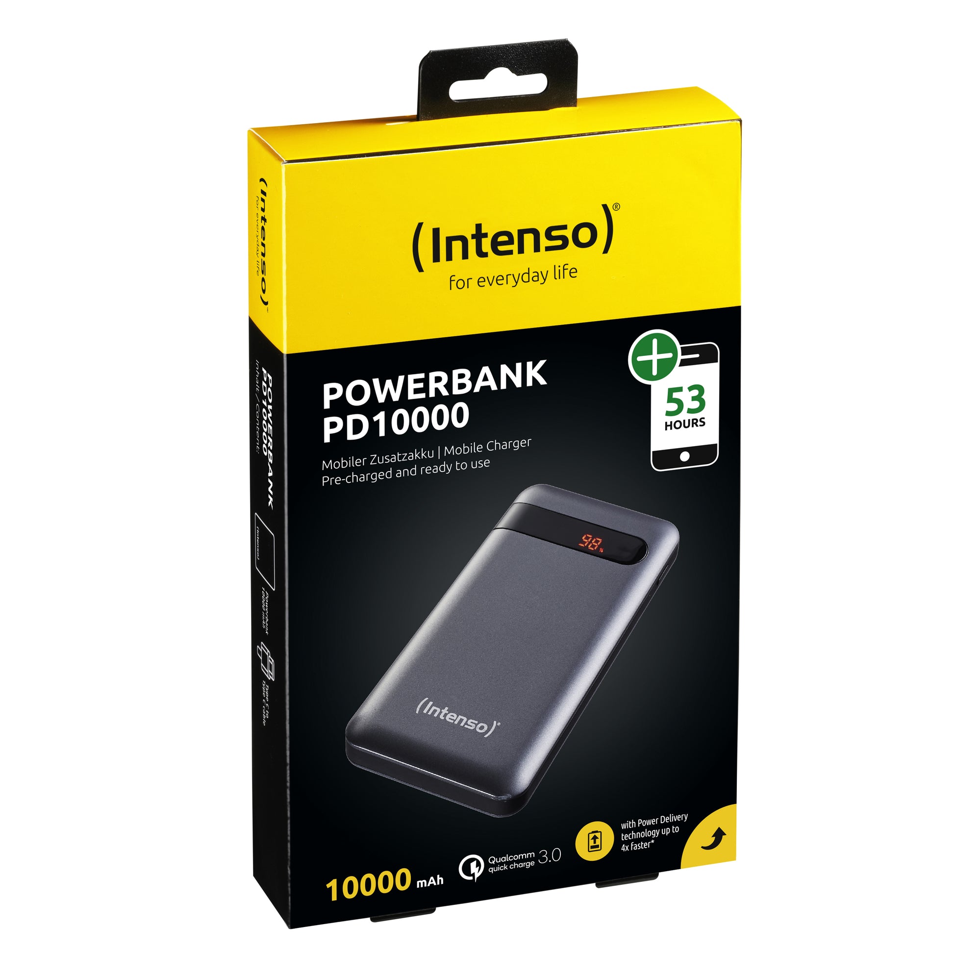 Intenso PD10000 Powerbank 10'000 mAh – 20 W PD, 1× USB-C, 1× USB-A, anthrazit