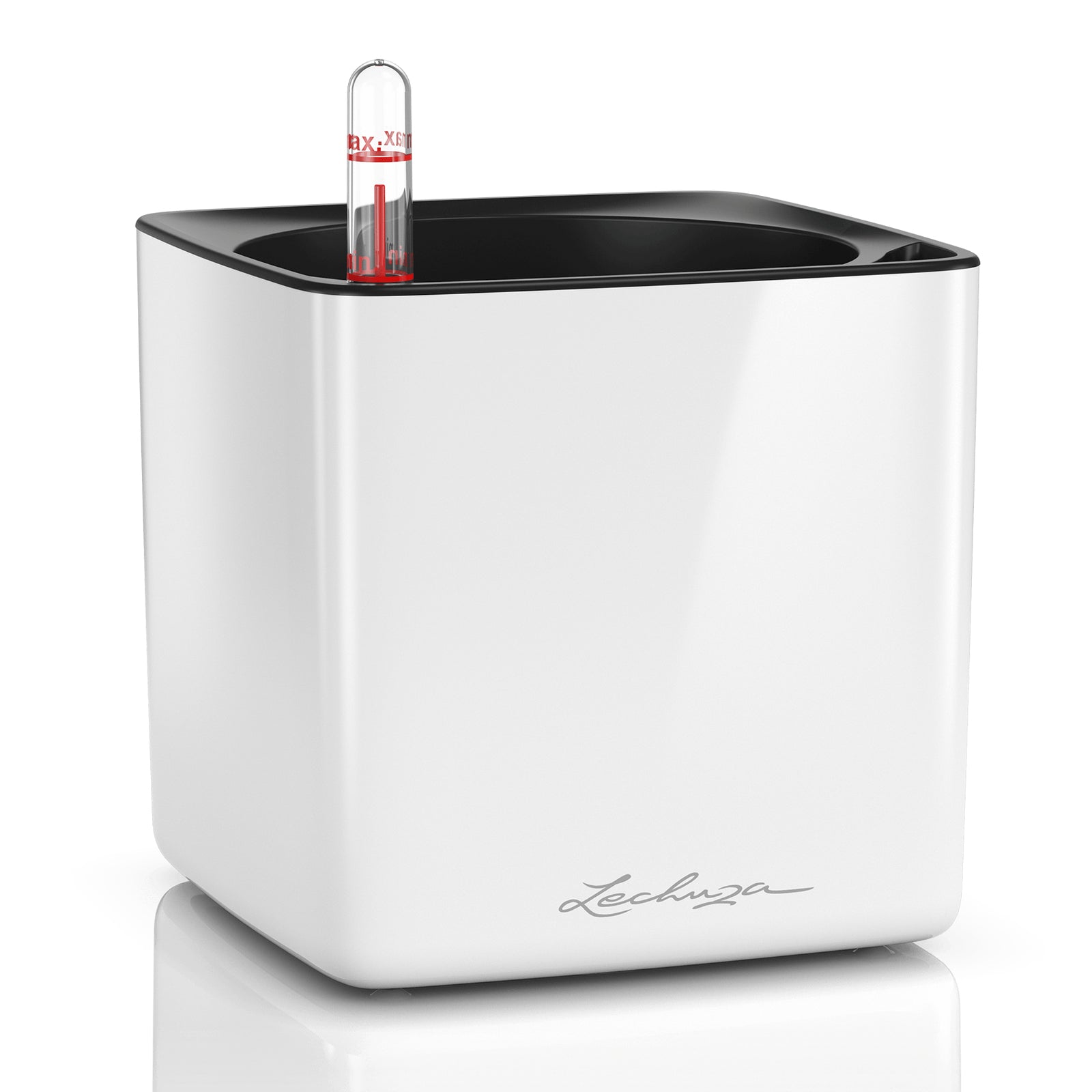 LECHUZA CUBE Glossy Blumentopf – 14 × 14 × 14 cm – Polypropylen, weiss glänzend