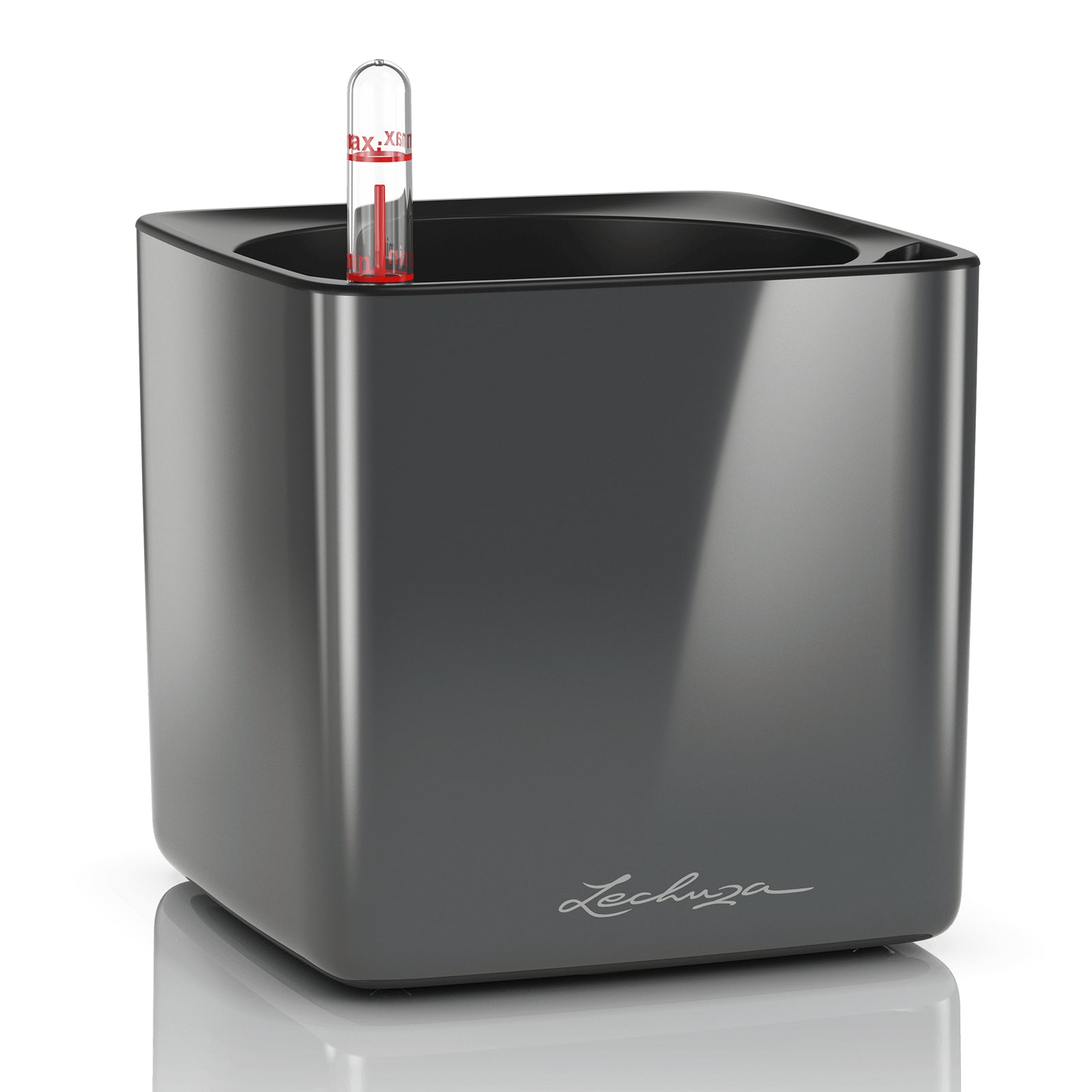 Lechuza CUBE Glossy Blumentopf – 14 × 14 × 13,5 cm – Polypropylen (PP), schwarz