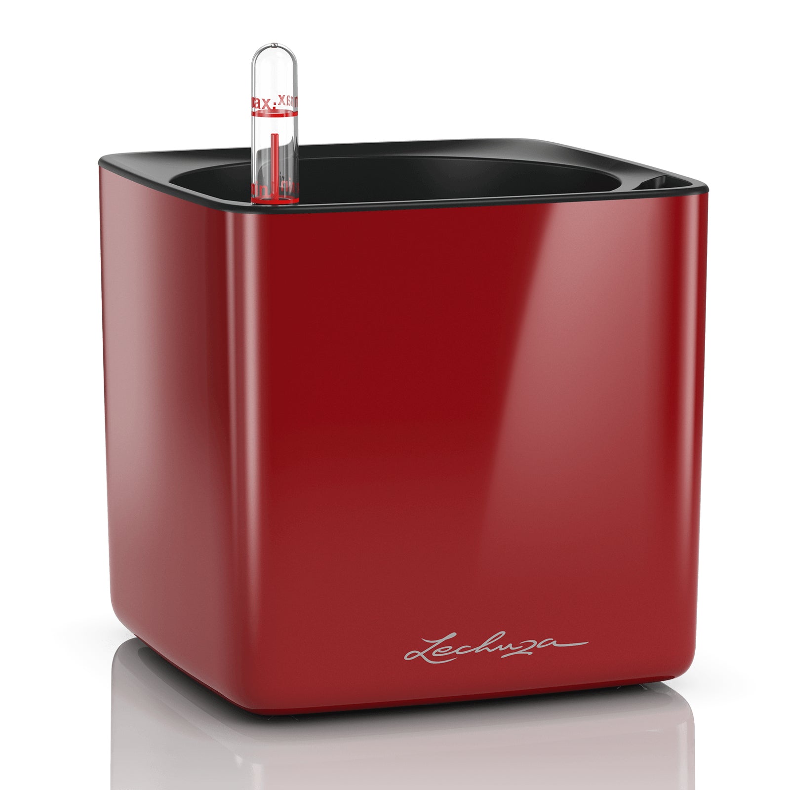 LECHUZA CUBE Glossy Blumentopf – 14 × 14 × 13,5 cm – Polypropylen, dunkelrot