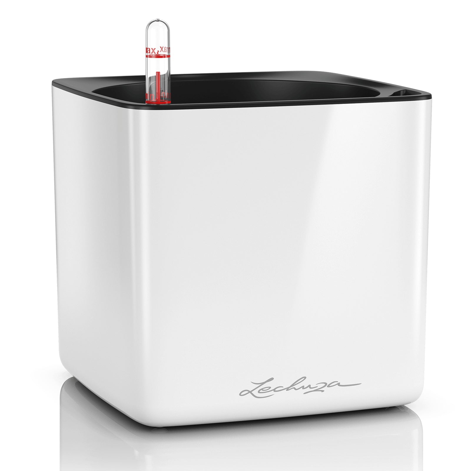 LECHUZA CUBE Glossy 16 Topfpflanzer – 16 × 16 × 16 cm – Polypropylen, weiss glänzend, automatische Bewässerung