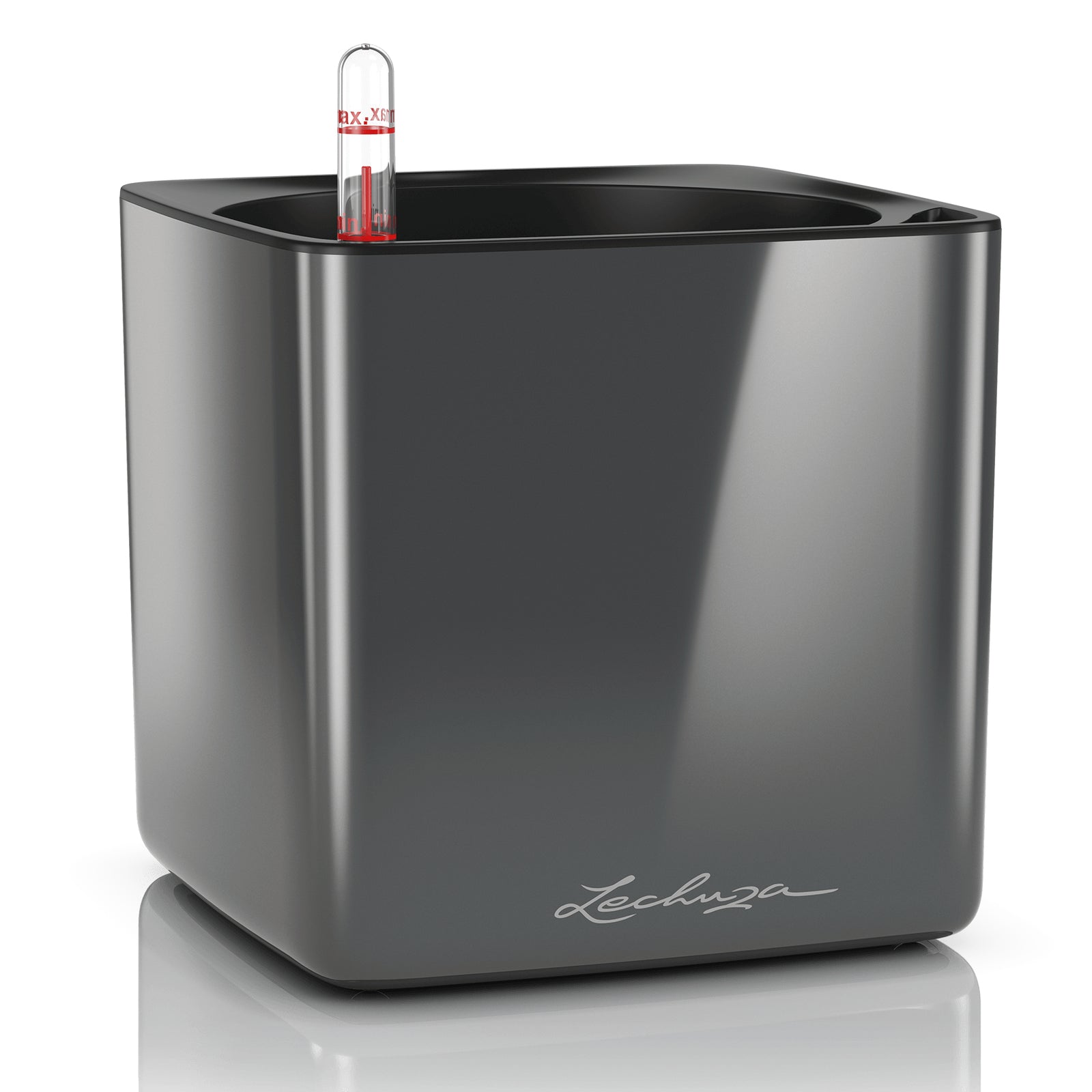 LECHUZA CUBE Glossy 16 Topfpflanzer – 17 × 17 × 16 cm – Polypropylen, Anthrazit