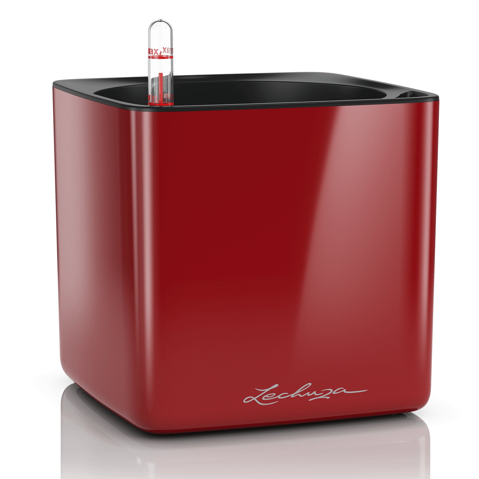 LECHUZA CUBE Glossy Topfpflanzer – 16 × 16 × 16 cm – Polypropylen, dunkelrot