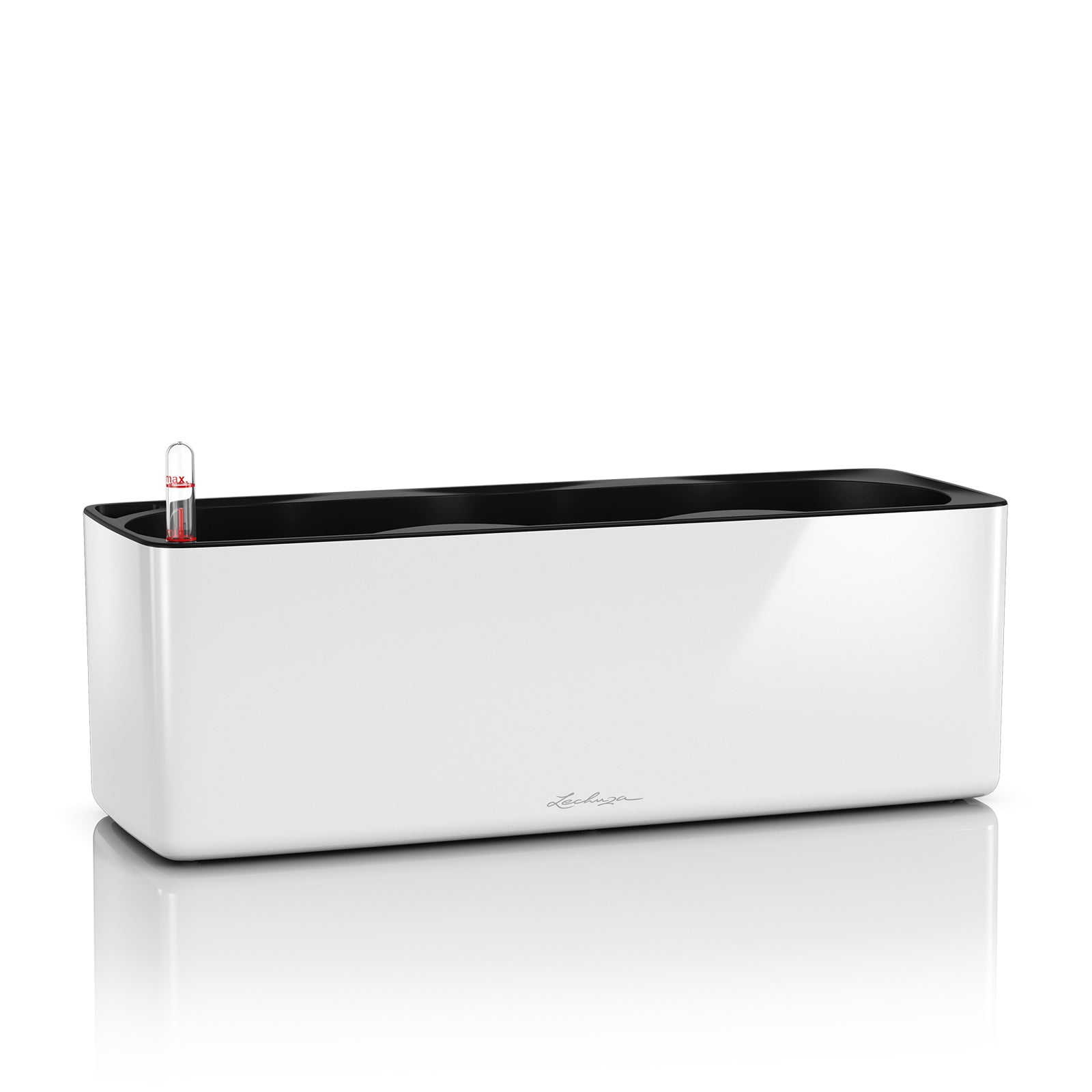 LECHUZA Topfpflanzer – 14 × 14 × 40 cm – Polypropylen (PP), weiss hochglanz