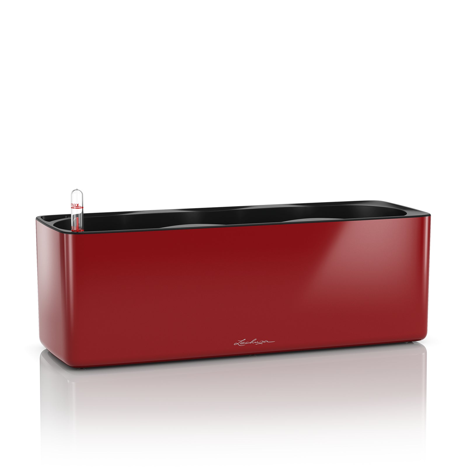 LECHUZA CUBE Glossy Triple Topfpflanzer – 14 × 14 × 40 cm – Kunststoff, rot