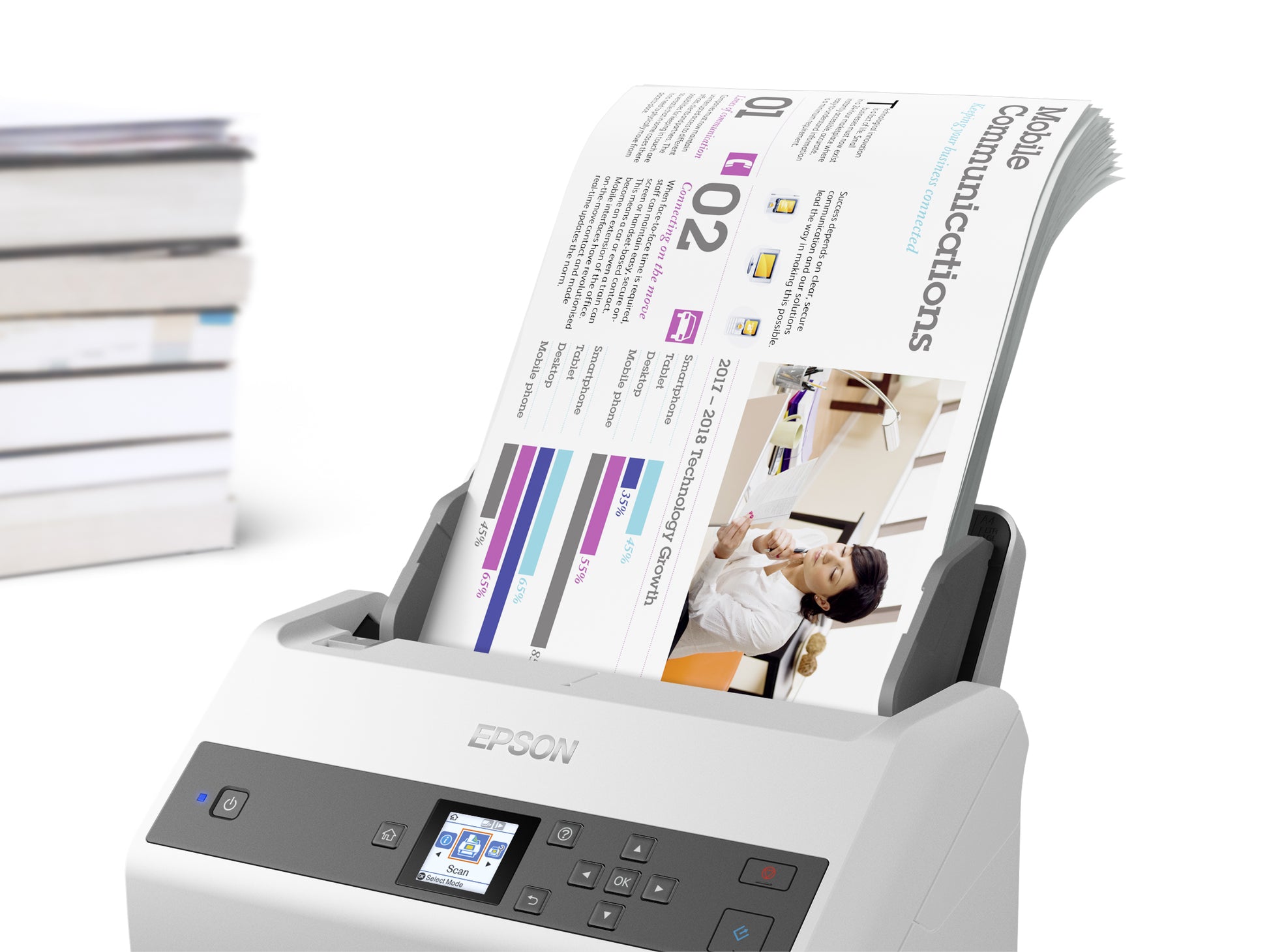 Epson WorkForce DS-970 – Dokumentenscanner, A4, Duplex, 85 ppm, 600 dpi, ADF 100 Blatt, USB