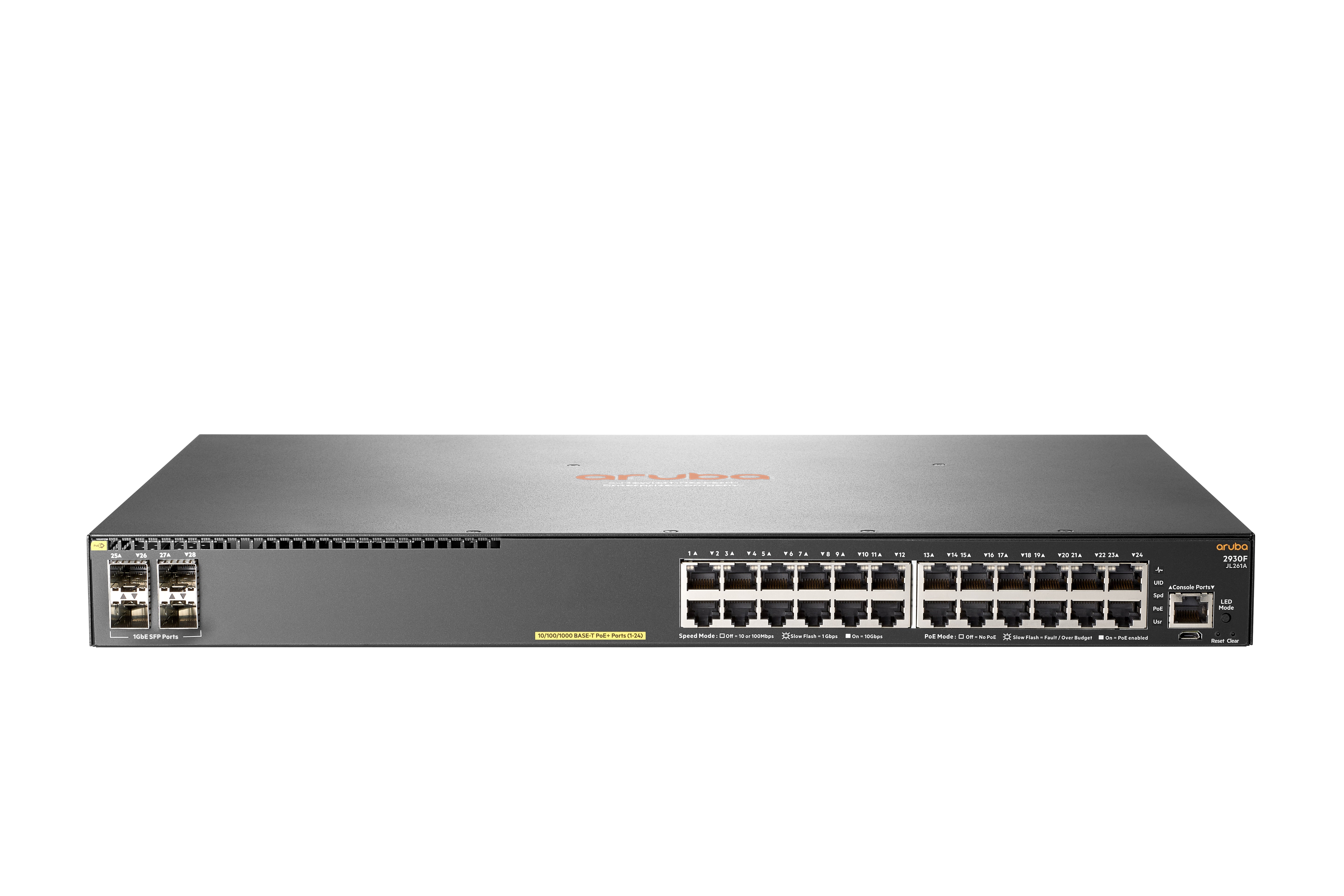 HPE Aruba 2930F 24G – Managed L3 Switch – 24× 1G, 4× SFP, PoE+, PoE-Budget 370 W, 19", 1U
