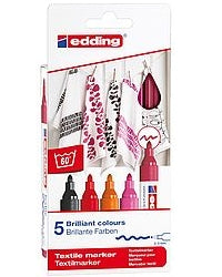 Edding Textilmarker für Textilien – sortiert, 5er Set