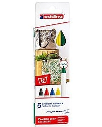 Edding Textil Marker – schwarz, rot, blau, gelb, grün, 5er Set