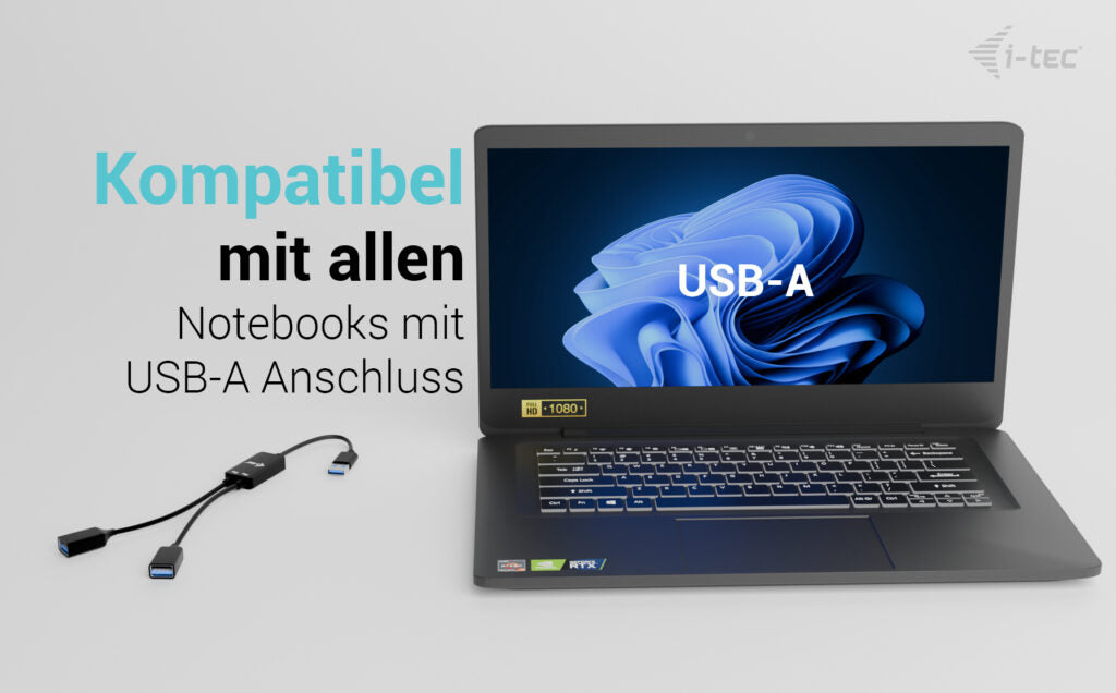 i-tec USB-A (Stecker) Multiport-Adapter – 2× USB-A (Buchse), USB 3.2 Gen 1