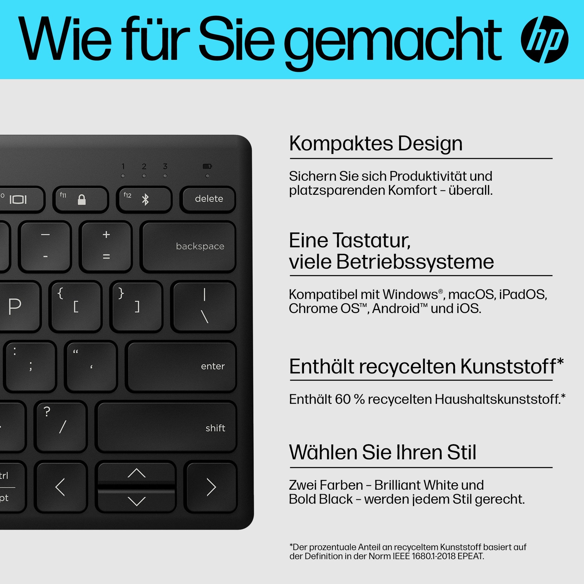 HP 350 – Tastatur, Multi-Device, Schwarz