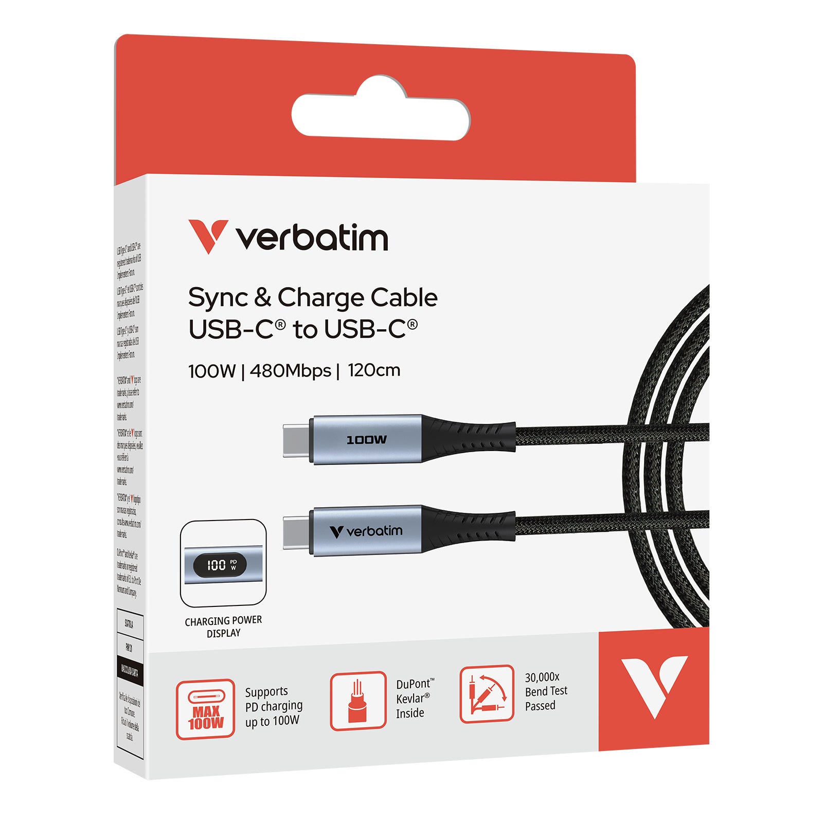 Verbatim USB-C auf USB-C Kabel – USB 2.0 – 1,2 m – PD 100 W – LED-Display – für iPhone 16/15 und mehr