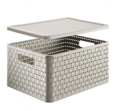 Rotho Country Aufbewahrungskorb 18 l (ohne Deckel) – Kunststoff – Cappuccino – für A4 – stapelbar, mit Griff