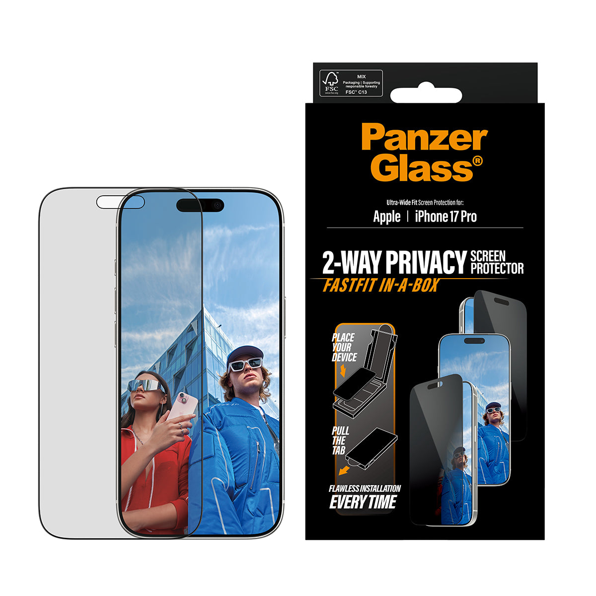 PanzerGlass Privacy Displayschutzfolie – für Apple iPhone 17 Pro – kratzfest