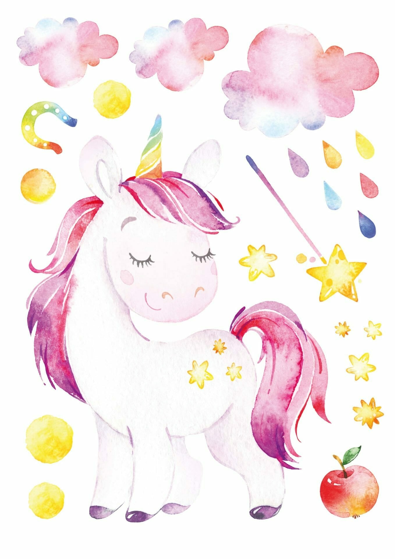 Papierdrachen Wandtattoo-Set – Einhorn – 22 × 30 cm – 8 Blätter – Papier, mehrfarbig